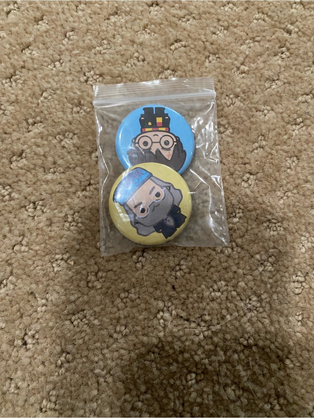 Cute Cartoon Character Pinback Buttons - Blue & Yellow